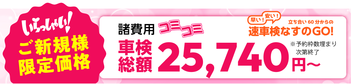 しのぶや　ご新規様限定価格、早い！安い！速車検なすのGO！